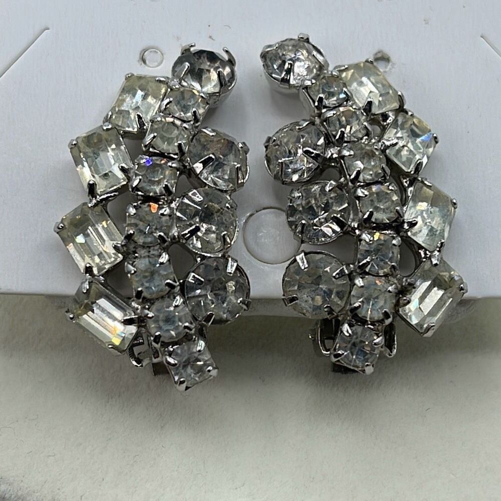 Vintage cut glass climber earrings with clip backs